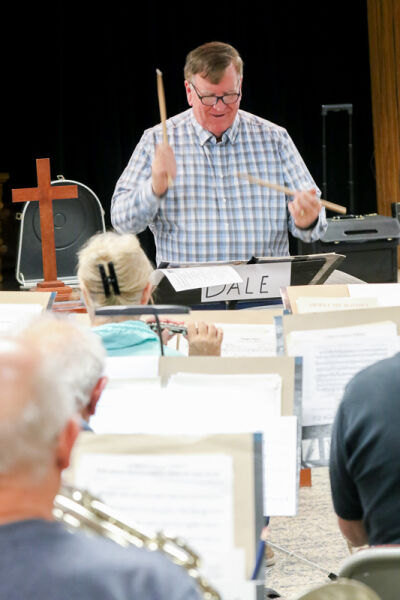  Heritage Concert Band of Troy’s director Dale Marzewski leads practice at First Presbyterian Church of Mount Clemens, located at 168 Cass Ave. 