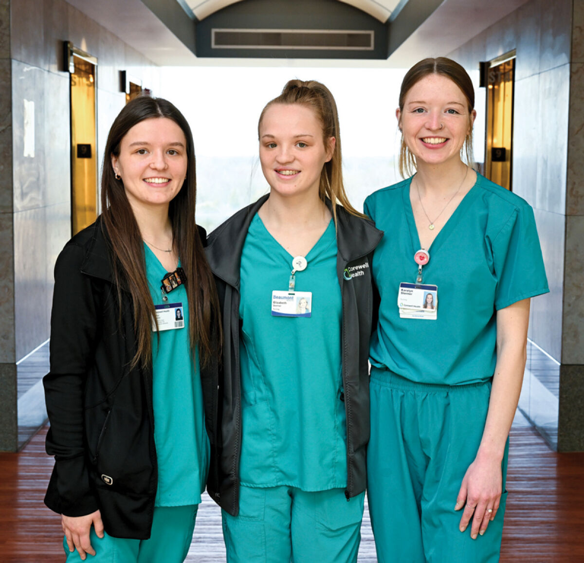  Sisters Alicia, Elizabeth and Karalyn Sterner pose for a photo. The trio will be part of Corewell Health’s float in America’s Thanksgiving Parade. 