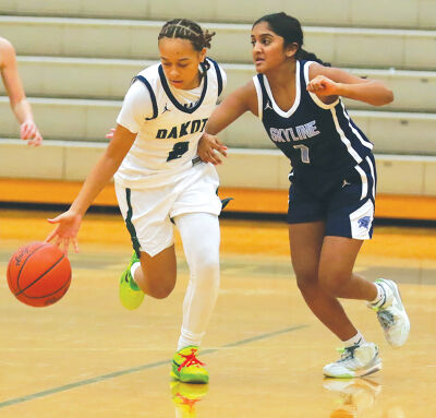  Macomb Dakota junior Gabby Brooks-Foster fights for the ball during a game last season. 