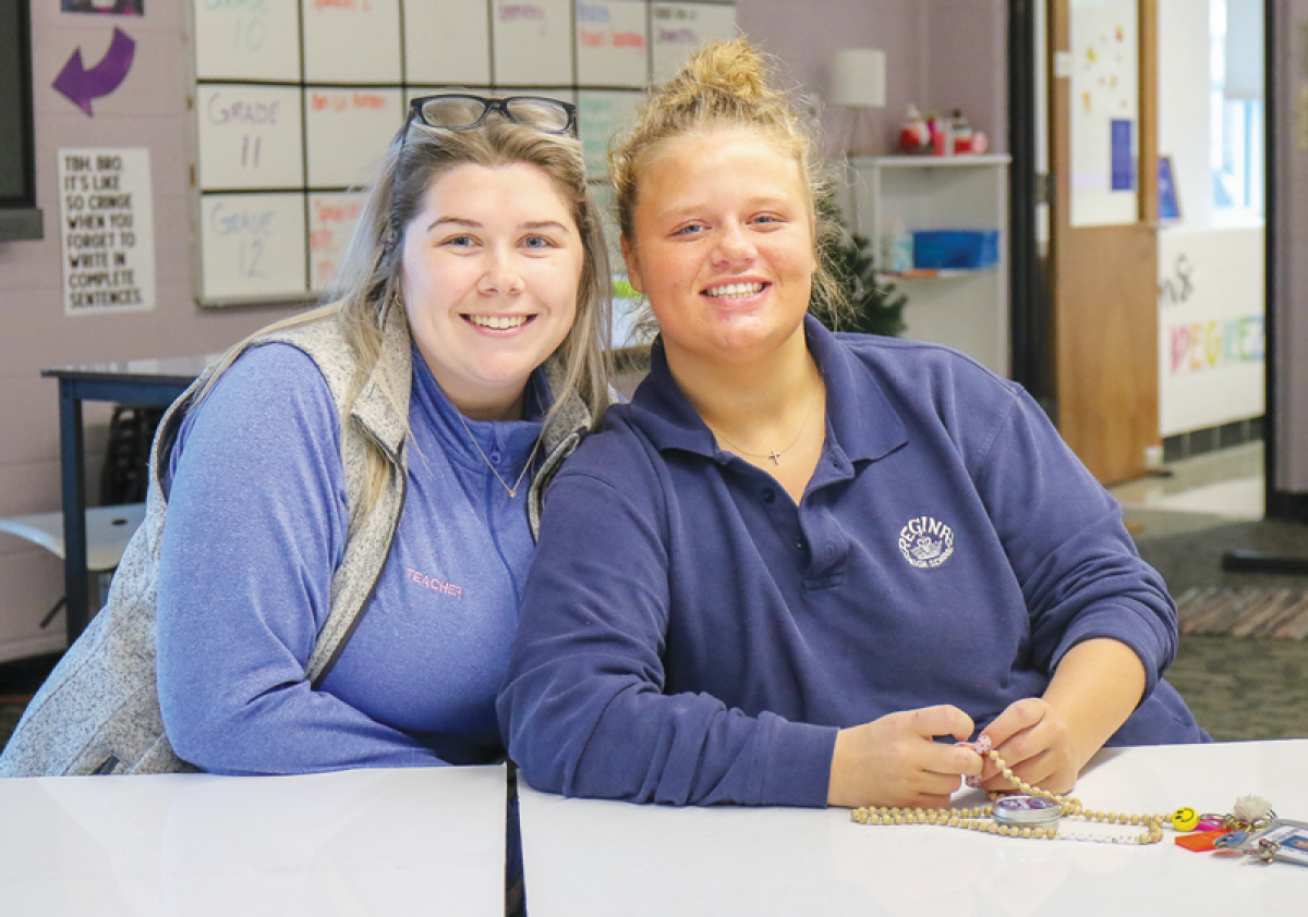  Junior Macey Sherry, right, always feels comfortable in Michelle DeGrez’s classroom. 