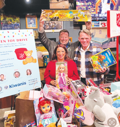  Warren Treasurer Lorie Barnwell, former City Council President Pat Green, and Macomb County Executive Mark Hackel gathered for the 2022 Warren toy drive. 