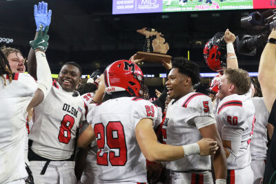  Orchard Lake St Mary's celebrates winning the MHSAA Division 2 state title in a 35-19 win over Byron Center Nov. 29 at Ford Field. 