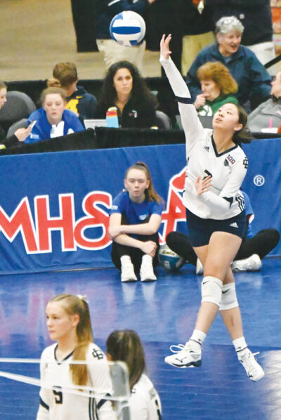  Detroit Country Day senior Grace Lu serves the ball. 