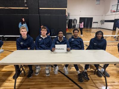  Macomb Dakota players look forward to the season at the Macomb Area Conference Red boys and girls basketball media day Nov. 24 at The Compound Athletics in Sterling Heights. Pictured from left are Brayden Swanson, Brayden Lee, DeKovan Thomas, Tovin Williams and Keylon Jackson. 