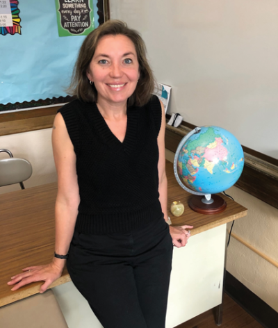  Susi Sipos — in her classroom at Grosse Pointe South High School — was recently honored by the Michigan World Language Association as its Language Teacher of the Year. 