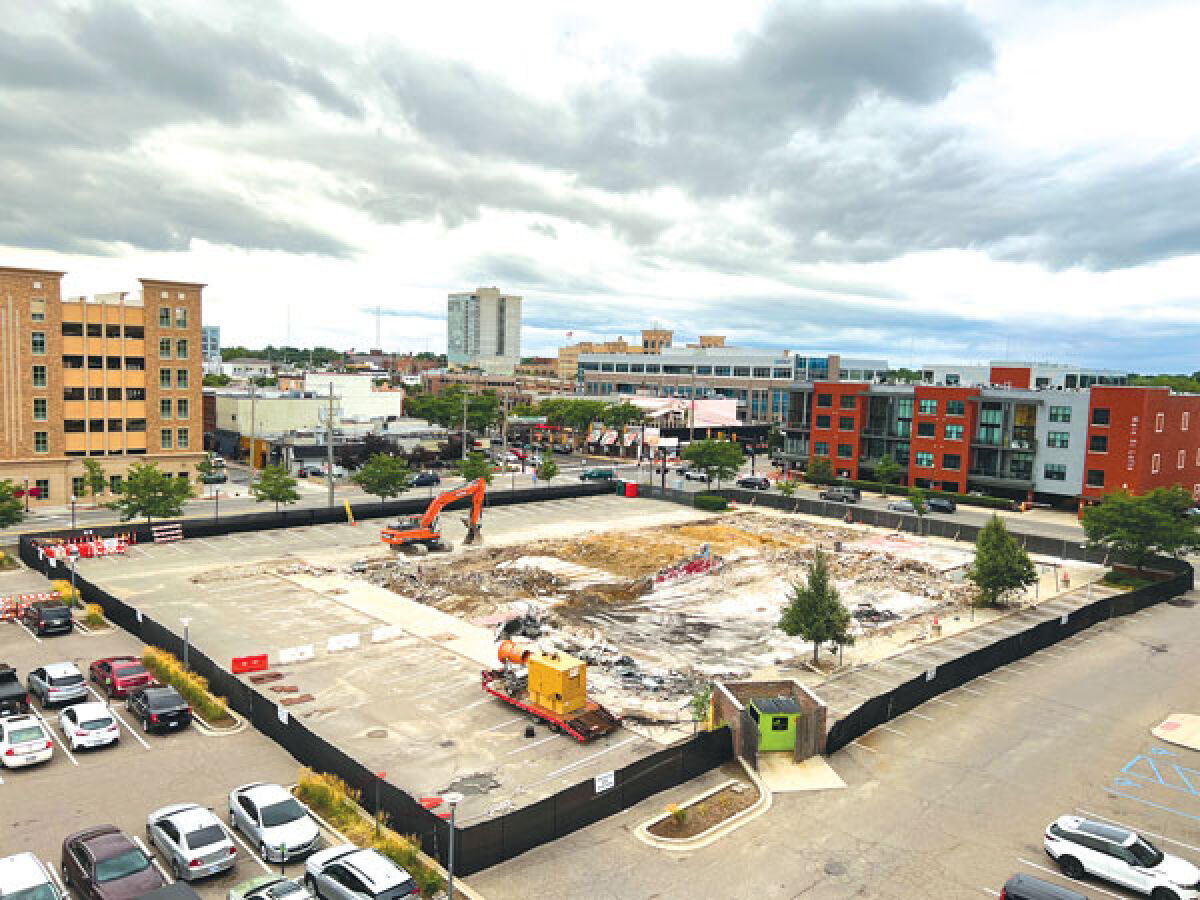  A hole in the ground is all that remains Aug. 8 after the demolition of the Main Art Theatre in downtown Royal Oak. A five-story, mixed-use development is slated to take its place. 