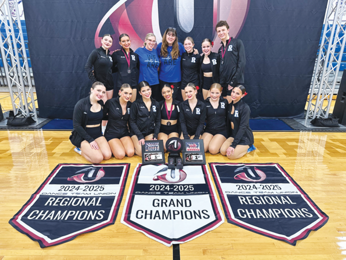  Rochester High School’s varsity dance team captured first place in both the small (11 dancers or fewer) varsity pom category and large (11 dancers or more) varsity jazz category while  also being crowned grand champions for its pom routine November 10 in the  Dance Team Union Detroit Regional at Rochester High School. 