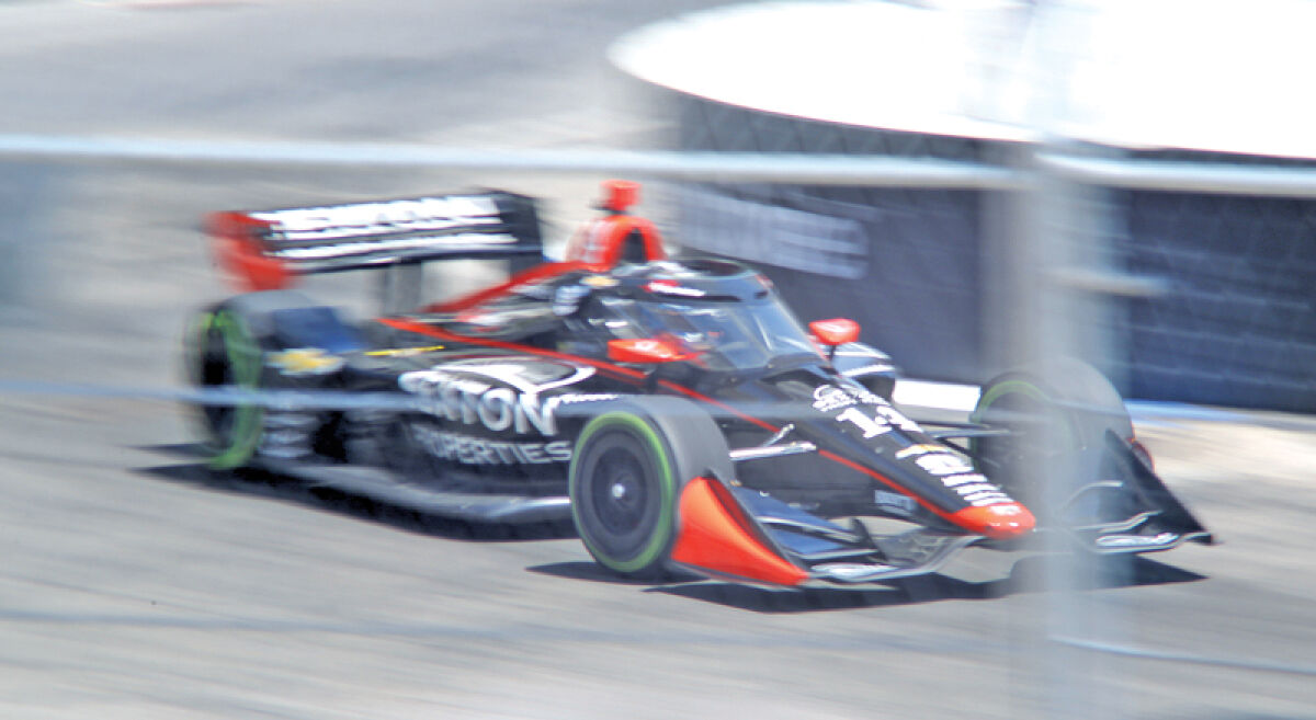  Santino Ferrucci drives a Chevrolet-engined IndyCar during the 2024 Detroit Grand Prix weekend on June 1. 