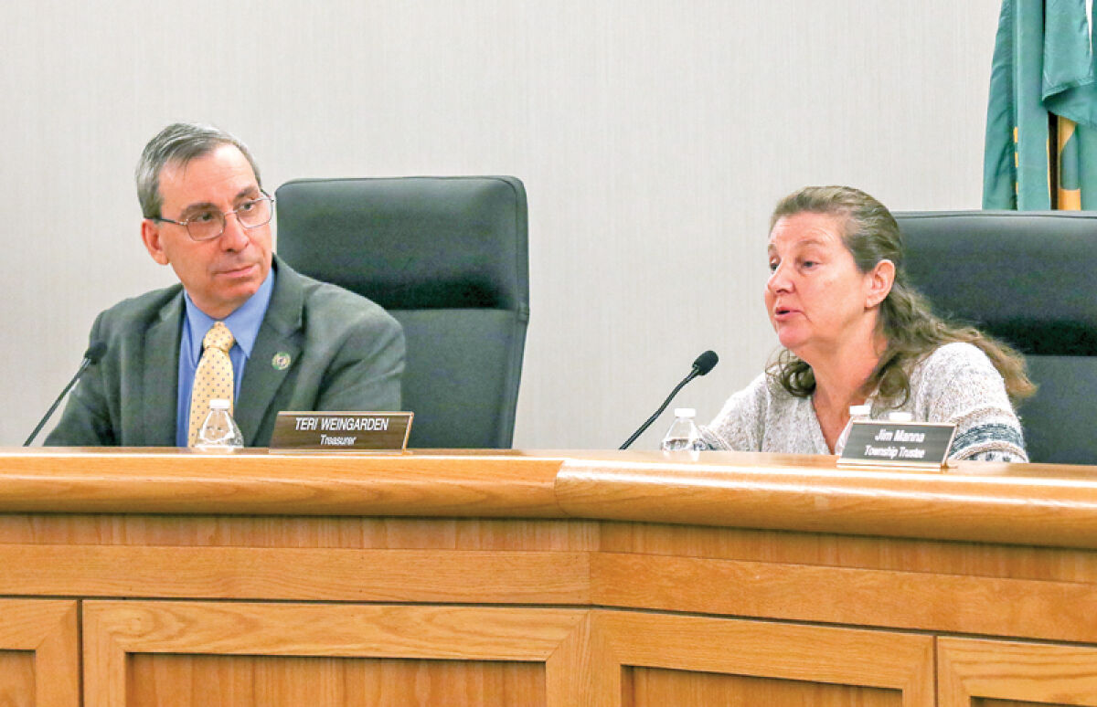  West Bloomfield Township Treasurer Teri Weingarden, right, makes a motion to nominate Trustee Jonathan Warshay, left, to be the township’s new supervisor at a Township Board special meeting Dec. 9. The special meeting was held after the township’s former supervisor, Steven Kaplan, announced that he was stepping down from the position. 