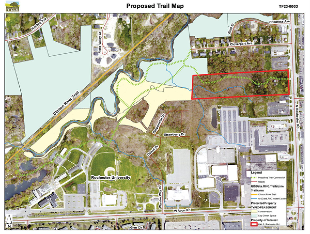  The city of Rochester Hills is in the process of purchasing undeveloped property at 694 S. Rochester Road (on the map pictured as the red box) just south of Cloverport Avenue. 