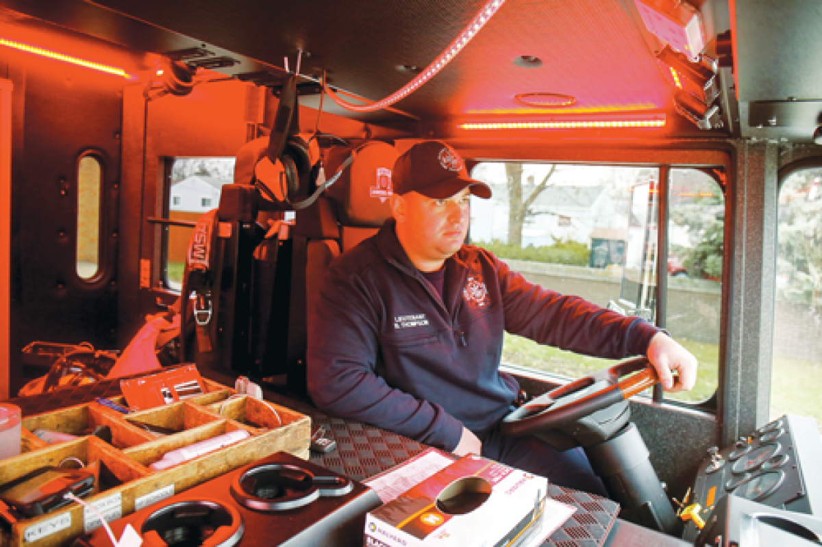  Lt. Brett Thompson with the Hazel Park Fire Department sits behind the wheel of a fire engine. Fire officials are reminding residents to be vigilant this winter about possible home hazards, such as improper use of space heaters and extension cords. 