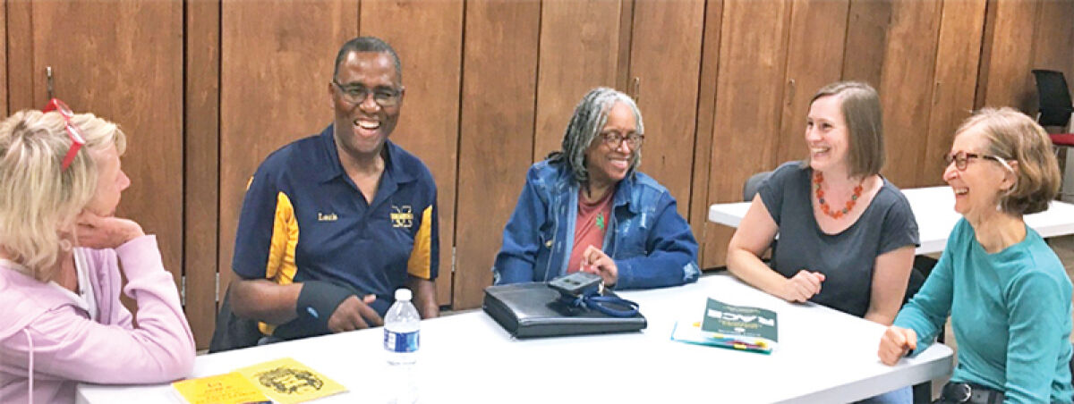  Since 2020,  there has been “Conversations on Race” at workshops and local libraries to educate and spread awareness on race and racism. Pictured, from left, is Peggy Bocks, Rev. Louis Forsythe, Rev. Patricia Coleman-Burns, Kirsten Suer and Irene Lietz. 