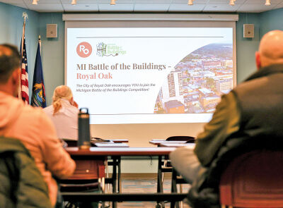  People listen to the Battle of the Buildings information Jan. 16 at the Royal Oak Public Library. 