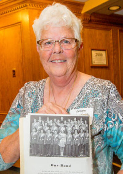  Evelyn “Lynn” Lindsey (Smith), Roseville High School Class of ’71, shows a yearbook page that includes her mom, Evelyn Smith (Tactia), who was a majorette at Eastland High School, Class of 1946. 