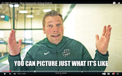  Novi Superintendent Ben Mainka performs in the “It’s Still Snowing” music video. 