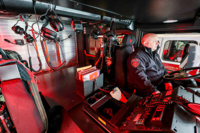  Royal Oak Fire Marshal Scott Gardner sits in the cab of the truck.  