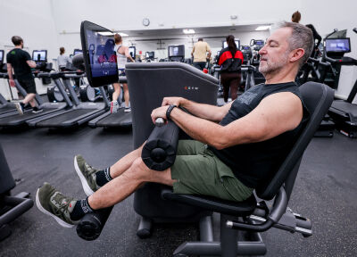  Chris Gorski, of Royal Oak, works out at the leg curl station. 