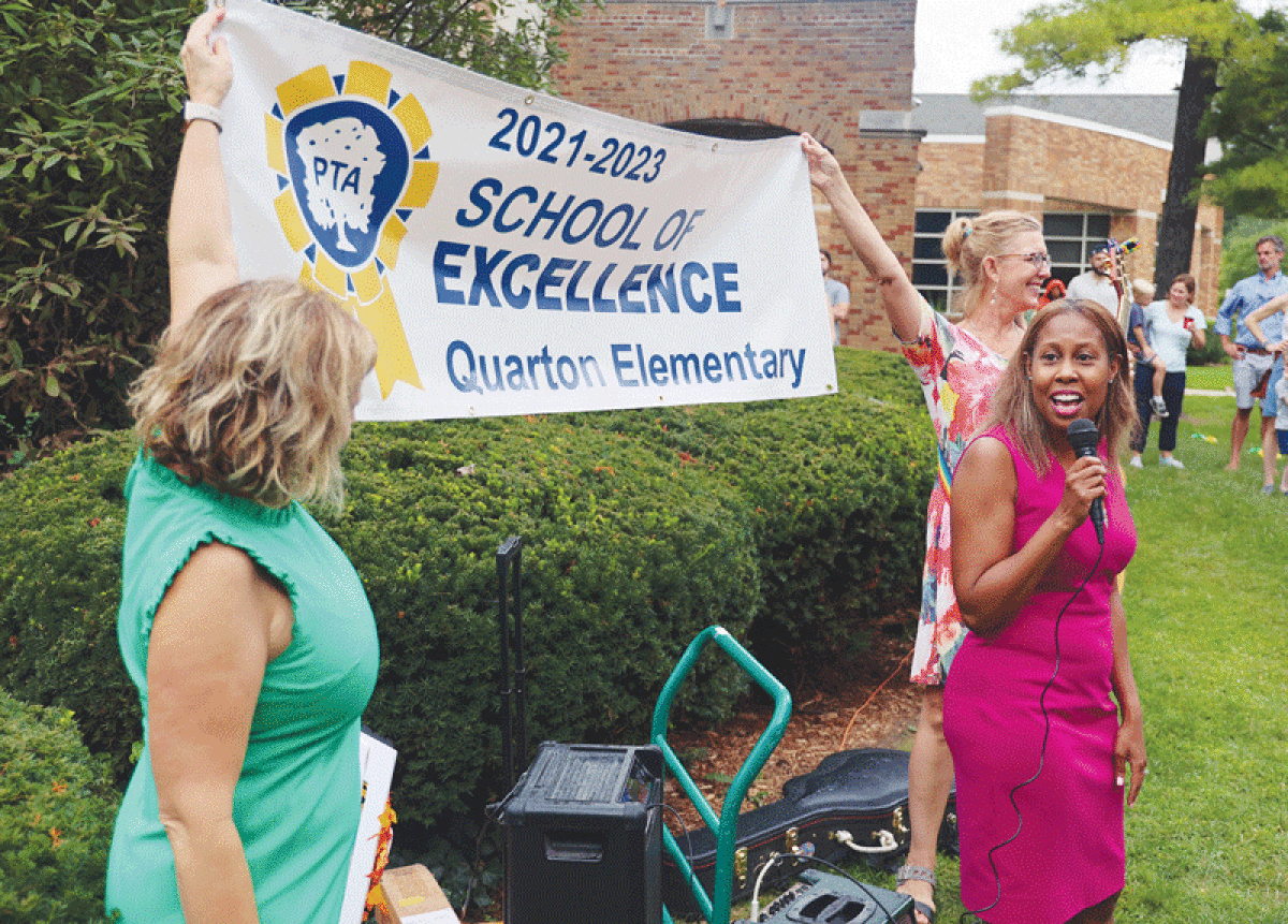  Quarton Elementary was recently named a 2021-2023 School of Excellence by the National PTA. Superintendent Embekka Roberson commemorates the designation during a ceremony Aug. 29. 