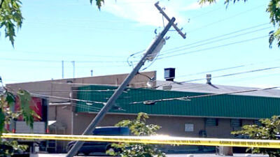  Truck knocks down electrical pole in grocery store parking lot 